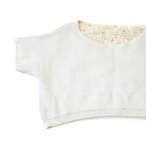 Vintage DKNY 1990s Cotton Paillette Sequined Crop Top in Ivory Size Medium - Picture 10 of 16